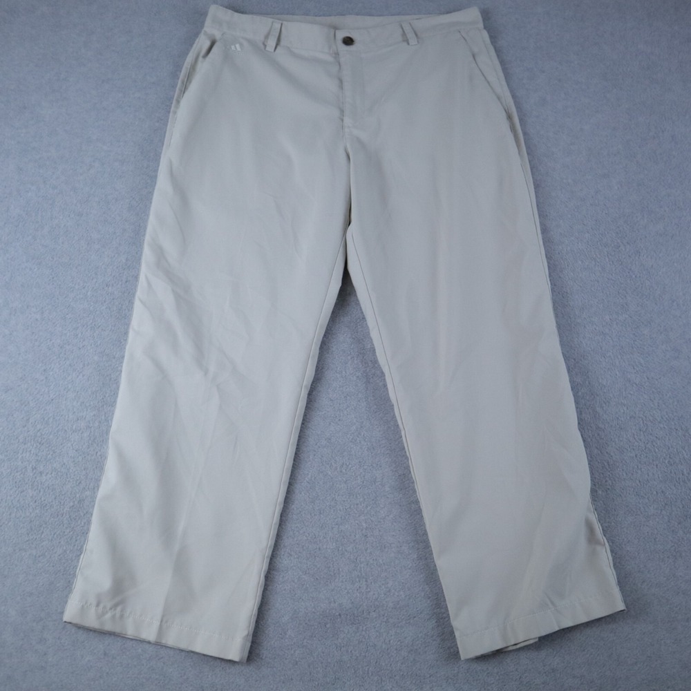 Adidas Golf Pants Mens 34x32 Climalite Performance Chino Slacks Flat Front Beige